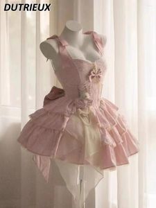 Abiti casual Lolita Princess Short Sling Dress Sweet Rose Pettiskirt Torta in stile Vintage Court Waist Cint per le donne