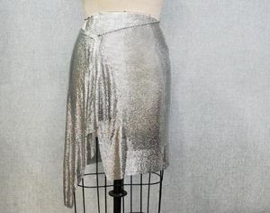 Skirts 2022 Sexy Club Silver Aluminum Sequin Metallic Asymmetric Metal Mesh Chainmail BirthdayParty Skirt7468700