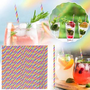 Disposable Cups Straws Biodegradable Striped Paper Drinking For Party Events 10 Inch Wide Long