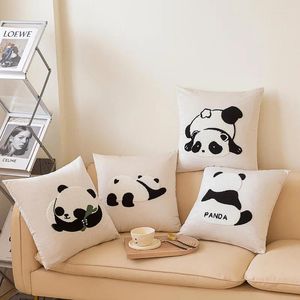 Pillow Panda Cover Soft Ivory Velvet White Black Embroidery Chinese Cute Animal Home Coussin Sofa Chair Decoration