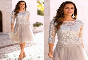 2017 Luxury Short Mother Of The Bride Dresses Lace Tulle Knee Length 34 Long Sleeves Mother Bride Dresses Short Prom Dresses3999105