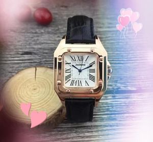 Fashion Simple 3 Pins Dial Watch stainless steel case roman tank clock women quartz movement lovers rose gold silver color cute chain bracelet watches montre de luxe