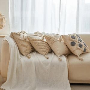 Tufted Tassels Quiet Bohemian Style Sofa Living Room Plush Pillow Case