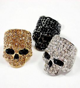 Varumärkesskallringar för män Rock Punk Unisex Crystal Blackgold Color Biker Ring Male Fashion Skull Smycken Whole3336889