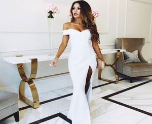 Sexy White Off the ramię satynowa syrena długa sukienki na studniowe sukienki na wieczorne sukienki