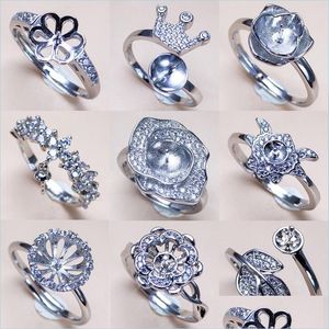 Smyckesinställningar Nya stilar Pearl Rings Zircon Ring 925 Sier For Women Girl Justerbar tom DIY Gift Drop Delivery DHGARDEN DHSWK