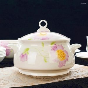 Skålar 9 tum Bone China Tureen Sun-blommor Design Porslin soppa för keramik med lockets bordsartiklar