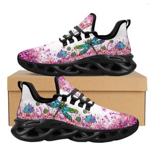 Sapatos casuais Dragonfly Floral Mulheres leves, desenho de marca plana ao ar livre, sola grossa tênis feminino calçados calçados