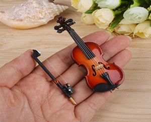 Högkvalitativ ny mini -fiol uppgraderad version med support Miniature Wood Musical Instruments Collection Dekorativa ornament MO5066584