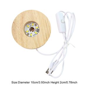 4 Inch LED Light Display Base Wooden LED Night Light Base Round LED Display Stand for for Resin Glass 3D Crystal Acrylic