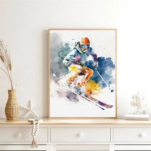 Abstract Winter Sports Ice Hockey Ski Snowboarding Portrait Poster Canvas Painting Wall Art Pictures Gym Home Boy's Room Decor