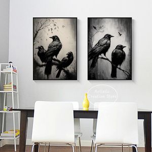 Vintage Gallery Crow Wall Art Poster tryck Canvas Oilmålningar Klassiska Raven Bird Wall Pictures Gothic Bedroom Home Decor