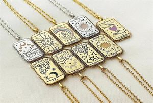 Creative Gothic Tarot Card Retro Women039s 16k Gold Plated Pendant Necklace Square Sun Moon World Love Couple Party Necklaces4849612