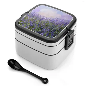 Обеденный посуда лаванда туман бенто коробка портативная ланч пшеничная солома для хранения контейнер фиолетовый поле
