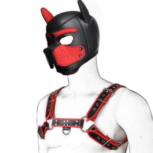 Set BDSM Puppy Play Dog Hood Mask Neck Collar Bondage Leather Men's Chest Harness Strap Sexy Costume Fetish Dog Role Play Sex Toys For