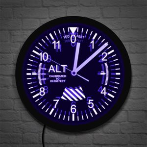 Altimeter Neon Sign LED Wall Clock Altitude Meter Tracking Pilot Air Plane Altitude Measurement Modern Wall Clock Watch Gag Gift Y305h