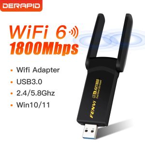 カードwifi 6 ax1800 usb3.0アダプターデュアルバンド2.4g/5ghzネットワークドングルデスクトップ/ラップトップウィンドウ用のwifiアンテナ10/11 wifi usb