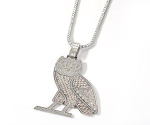 Iced Out Animal Owl Necklace Pendant Gold Silver Plated Micro Paled Zircon Mens Hip Hop Jewelry Gift7597846
