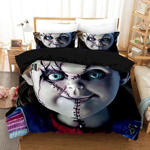 Bettwäsche Sets Horror Movie Child of Play Charakter Chucky Set King Size Cartoon Puppenpuppe Bettdecke Doppelbett -Quilts Bettwolken