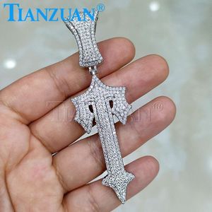 24*48mm Cross Sword D VVS White Moissanite Pendant Sterling Sier Hip Hop Iced Out Cuban Jewelry Gatting