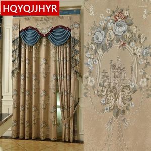 Gardin högkvalitativ 3D Jacquard Blackout Villa vardagsrum golv till tak gardiner lyxiga broderade viole för sovrum