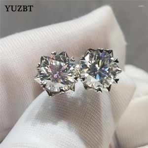 Stud Earrings YUZBT 18K White Gold Plate Total 4 Ct Brilliant Cut Diamond Test Past D Color Moissanite Snowflake Wedding Jewelry