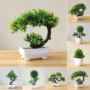 Dekorativa blommor Grönt litet trädkrukmatad bonsai ornament hem trädgård el badrum sovrum dekoration konstgjorda växter falska