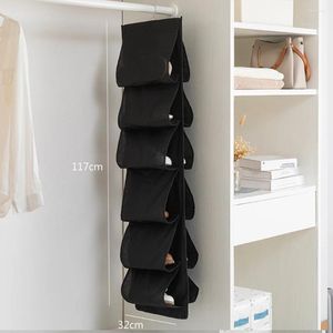 Storage Bags 12 Compartment Door Hanging Shoe Bag Wall Inside Clothing Multi-layer Closet Rack 3 Dimensional Black