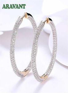 925 Silver 34mm 18K Gold Circle Hoop örhängen för kvinnor mode bröllop smycken 220119195k5608375