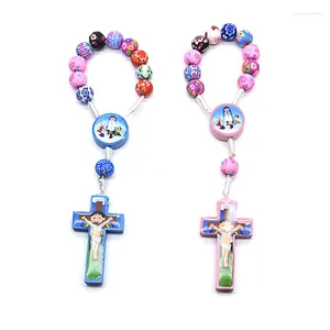 Bangle Colorful Polymer Clay Beads Cartoon Children's Cross Rosary Armband Katolska Holy Christ smycken