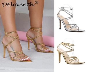 Womans Gold High Heels Shoes European и American -Style Crosswoven Bess Contrain Sandal