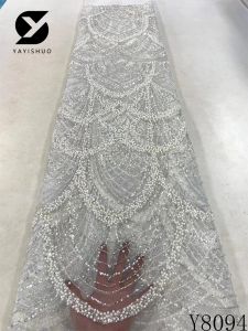 Nigerian Handmade Beads Lace Fabric,Luxurious Sequins,Beaded Embroidery,African Lace Fabric for Sewing, High Quality,2023, Y8094