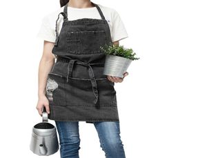 Professiona Korean Adjustable 100 Cotton Denim Apron Kitchen s For Woman Adult Baking Smock Chef Cafe Unisex Jeans 2109045512567