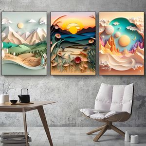 Paper Art Paper Cuttings Landscape Painting Canvas Poster for Child Nursery Wall Picture Print Canvas Painting Kid Baby Bedroom