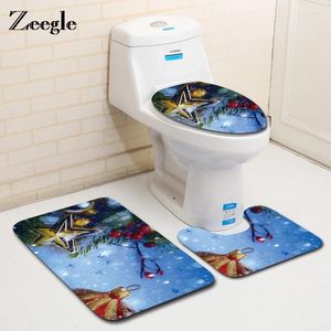 バスマットZeegle 3pcs/セットクリスマスフロアマットバスルームカーペット吸収敷物トイレの蓋の飾り