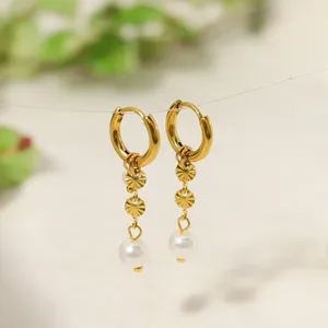 Dangle Earrings Luxury Fine Jewelry Dainty Baroque Freshwater Pearl Long Pendant Drop Earring For Women Gold Plated Stainless Steel Huggie