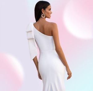 Vestidos saten denizkızı gelinlik seksi bir omuz kolsuz gelin elbisesi beyazvory plaj düğün parti elbisesi bow ile 20217794496