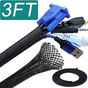 3 stóp plecione rękawy kablowe PET Rozszerzalny przewód Lom Braided Drut Organizator zarządzania sznurkiem Hider dla USB Power Cable