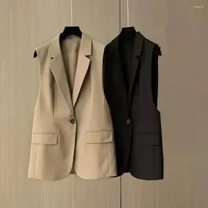 Women's Vests Vest Jacket Skin-touch Fashion Solid Color Lapel Office Suit Waistcoat Breathable Ladies Blazer For Dating
