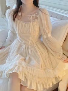 Sıradan Elbiseler Sonbahar Kayısı Japon Stil Uzun Kollu Vintage Y2K Mini Elbise Lady Kore Lolita Kawaii Tek Parça Kadın