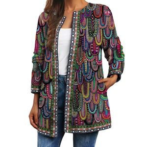 Over -Coat for Women Retro Sbose etniche colorate cardigan vintage giacca autunnale primaverile 240412