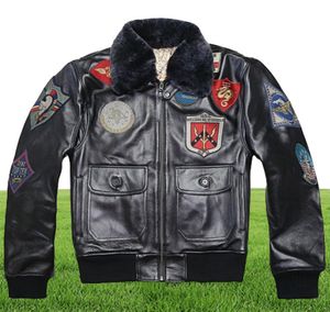 Avirex 2019 prawdziwy futra kołnierza Cowskin Flight Men Bomber Jacket Men orygine skórzany płaszcz motocykl4726493