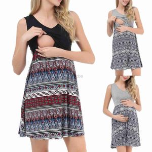 Maternity Dresses Summer New Women Dress Maternity Casual Sleeveless Floral Print Fashion Sexy V Neck Nursed Tanks Dress For Breastfeeding vestido 240412