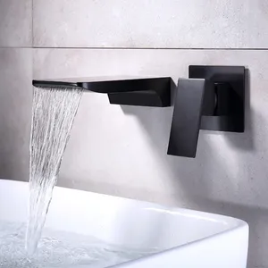 Waschbecken Wasserhähne Wasserfall Wasserhahn Hersteller in die Wand ganz Kupfer Lavabo kaltes Becken Dark Black Pack Leader