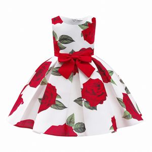 Kızlar Çocuklar Çocuklar Prenses Gül İşçi Elbise Çiçek Baskılı Yelek Etek Performans Etek Saten Toddler Gençlik Dot Tek Parça Elbise Boyutu L575#