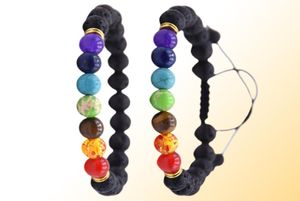 2019 10pclot New 7 Chakra Armband Men Black Lava Healing Balance Pärlor Reiki Buddha Prayer Natural Stone Yoga Armband för kvinnor2692277