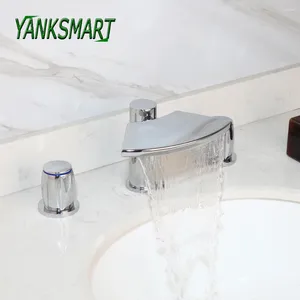 Bathroom Sink Faucets YANKSMART 2 & 3 Pcs Basin Faucet Chrome Brass Deck Mounted Waterfall Single Handle And Cold Mixer Water Tap