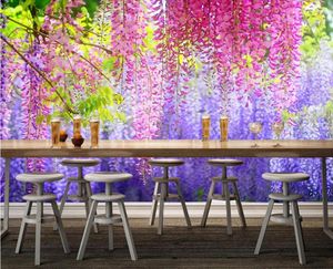 Duvar Kağıtları Özel 3D Duvar Kağıdı Suluboya Wisteria Çiçek Yapraklar Arka Plan Duvarı Duvarlar için Özelleştirilmiş