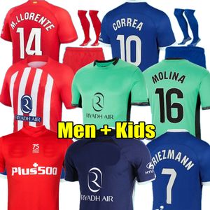 GRIEZMANN 23 24 Atlético Morata Madrids 75º aniversário Jerseys de futebol 4º de Paul 2023 2024 M.llorente Koke Saul Correa Lemar Camisa de futebol Men Memphis Memphis