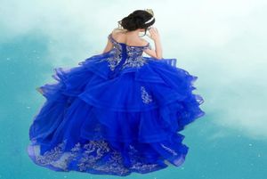ロイヤルブルースウィート16 Quinceaneraドレスビーズ肩Vestido de 15 Quinceanera Vestidos Ball Prom Gown8160115